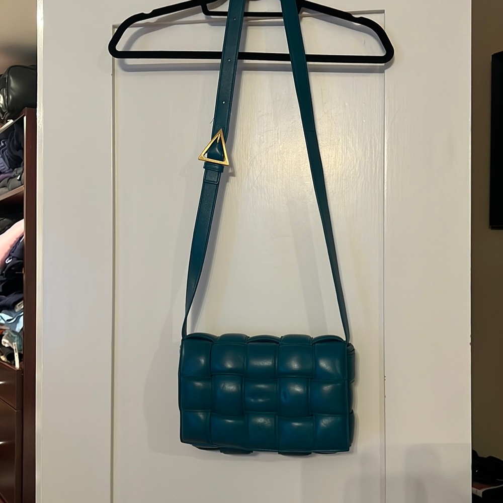 Bottega Veneta padded casette in a blue/green